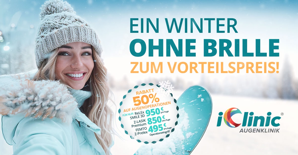 Ein Winter so ganz ohne Brille! Sichern Sie sich den zeitlich limitierten Rabatt auf Augenlasern und Linsentausch.